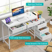 Computer Desk with 5 Drawers, Home Office Desks with Reversible Drawer Cabinet Printer Stand, Industrial PC Desk with Storage 5