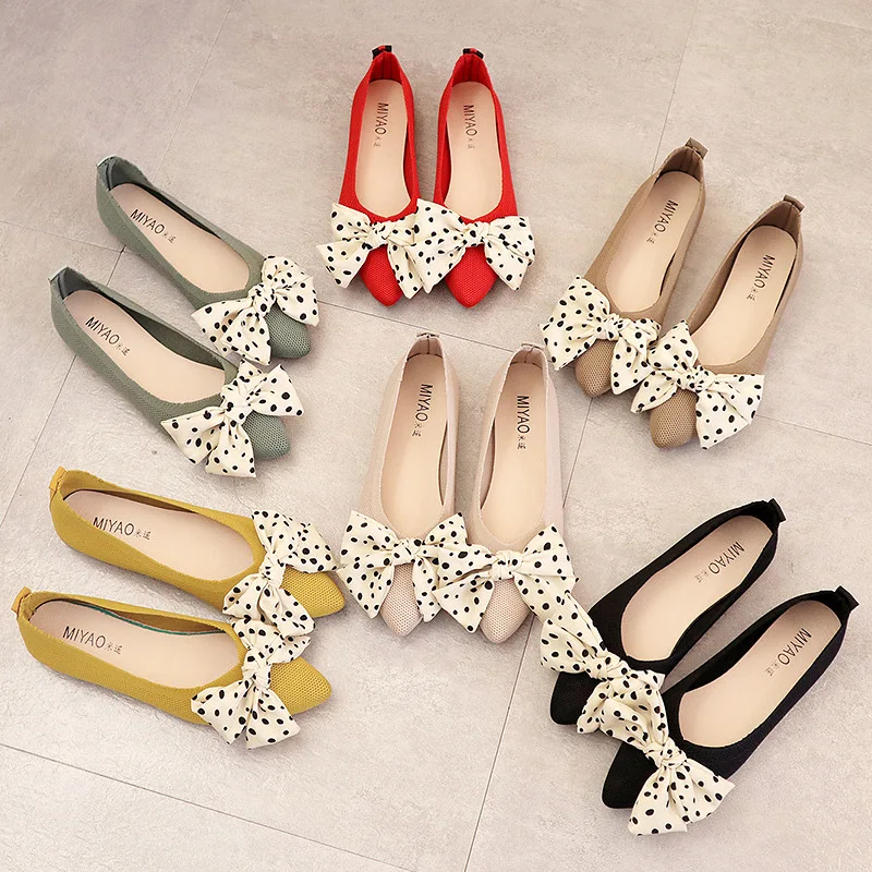 

2023 New Supply Pumps Women's Spring New Casual Bow Pointed Flat Fairy Style Nurse 2880