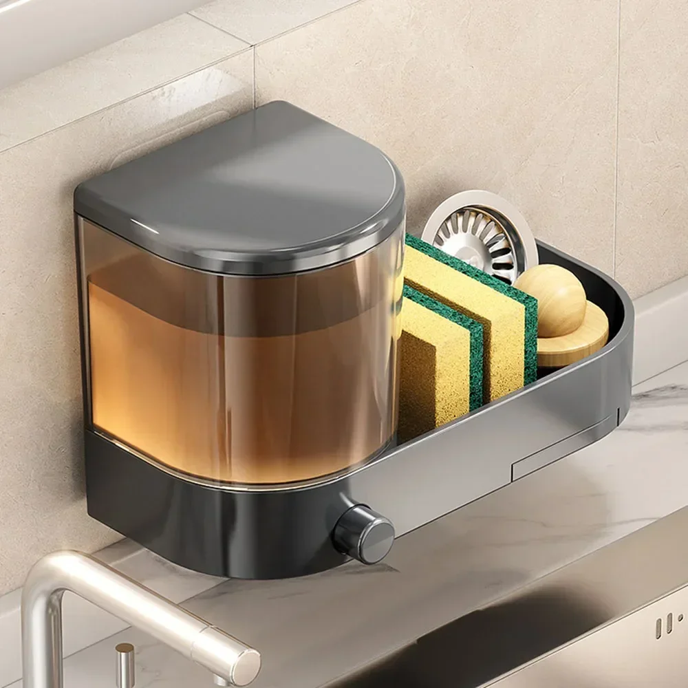 Description Picture 6 of itemWall-mounted Kitchen Sink Press Soap Dispenser Punch-free Kitchen Dish Soap Press Drain Storage Rack Kitchen Accessories