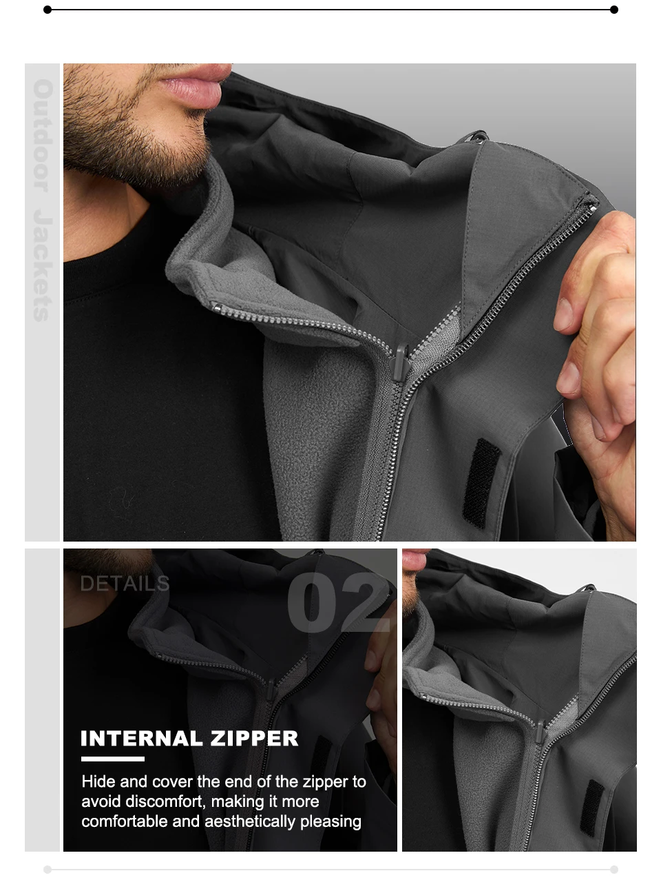 Baasploa Herrenjacken, Marken-Windjacke, 3-in-1, wasserdichte Mäntel aus gewebter Baumwolle, hochwertige, bequeme Wander- und Outdoor-Kleidung für Herren – Detail 6