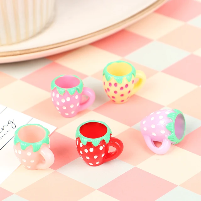 2/4/5pcs Dollhouse Mini Resin Strawberry Water Cup Drink Cups Doll House Cup  Miniatures Fairy Garden Decors Gift For Children - AliExpress