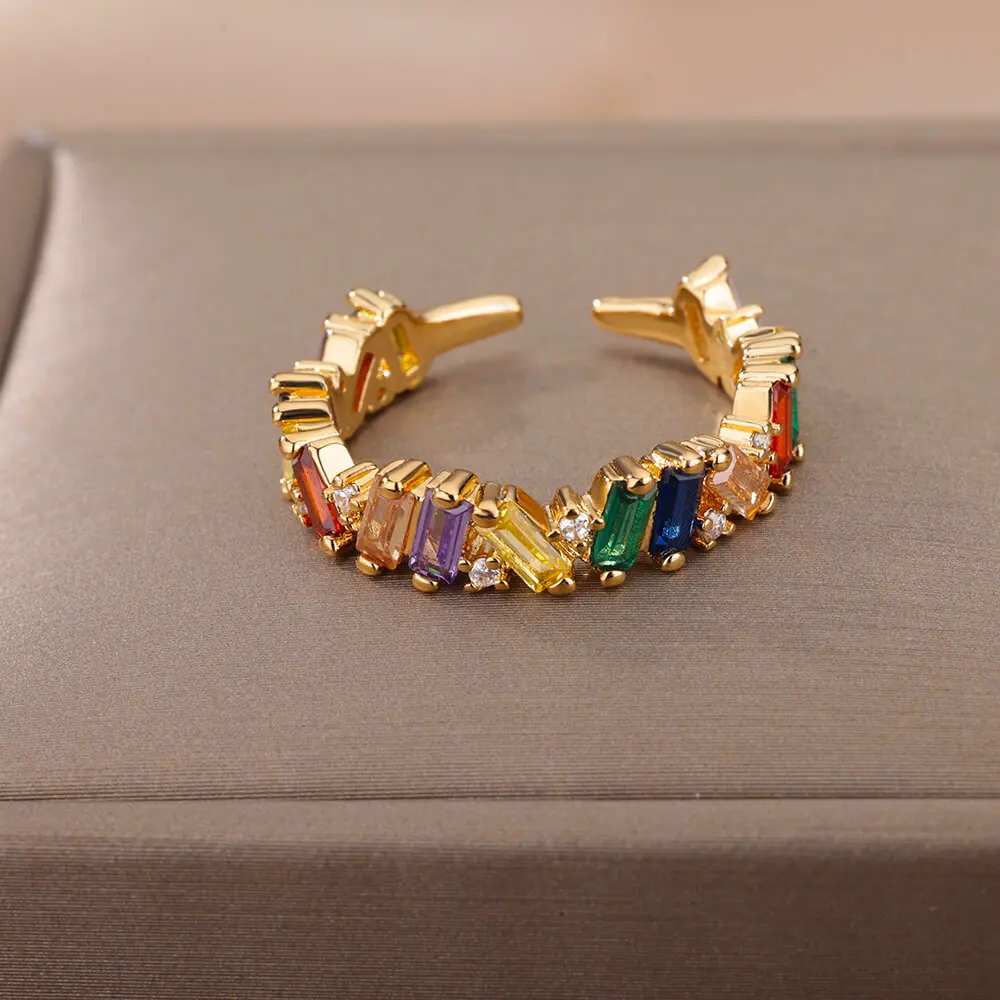 Zircon Stone Rings For Women Stainless Steel Gold Plated