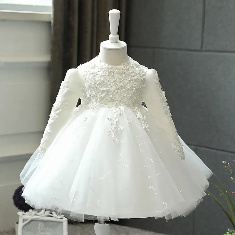 

Lace Tulle Wedding Flower Girl Dress Kids Party Dress Princess Birthday Dress with Glittering Bow
