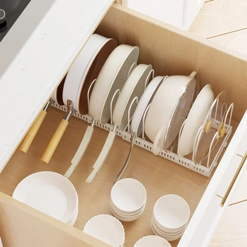 Pot Rack Bowl and Plate Storage Rack Multi-layer Retractable Adjustable Carbon Steel Pan Dish Drying Cookware Rack Kitchen Tools 5