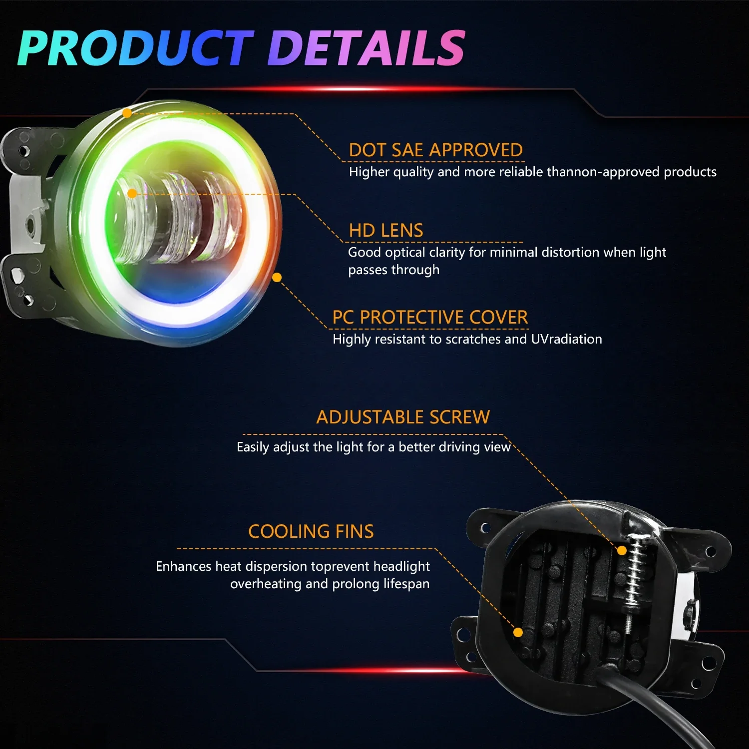 Gear Coloured Light Angel Eye Led Ring Fog Light Led Lighthouse Wrangler Jeep