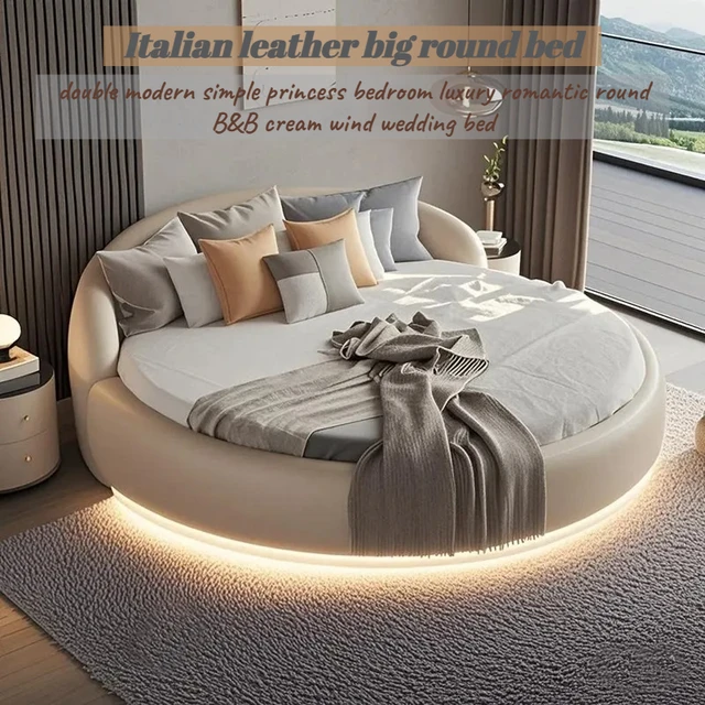 Lit superposé flottant pour adultes, lit rond de luxe, lit queen size, lit en métal de luxe, lit de taille complète 180x200, mobilier d'hôtel 1