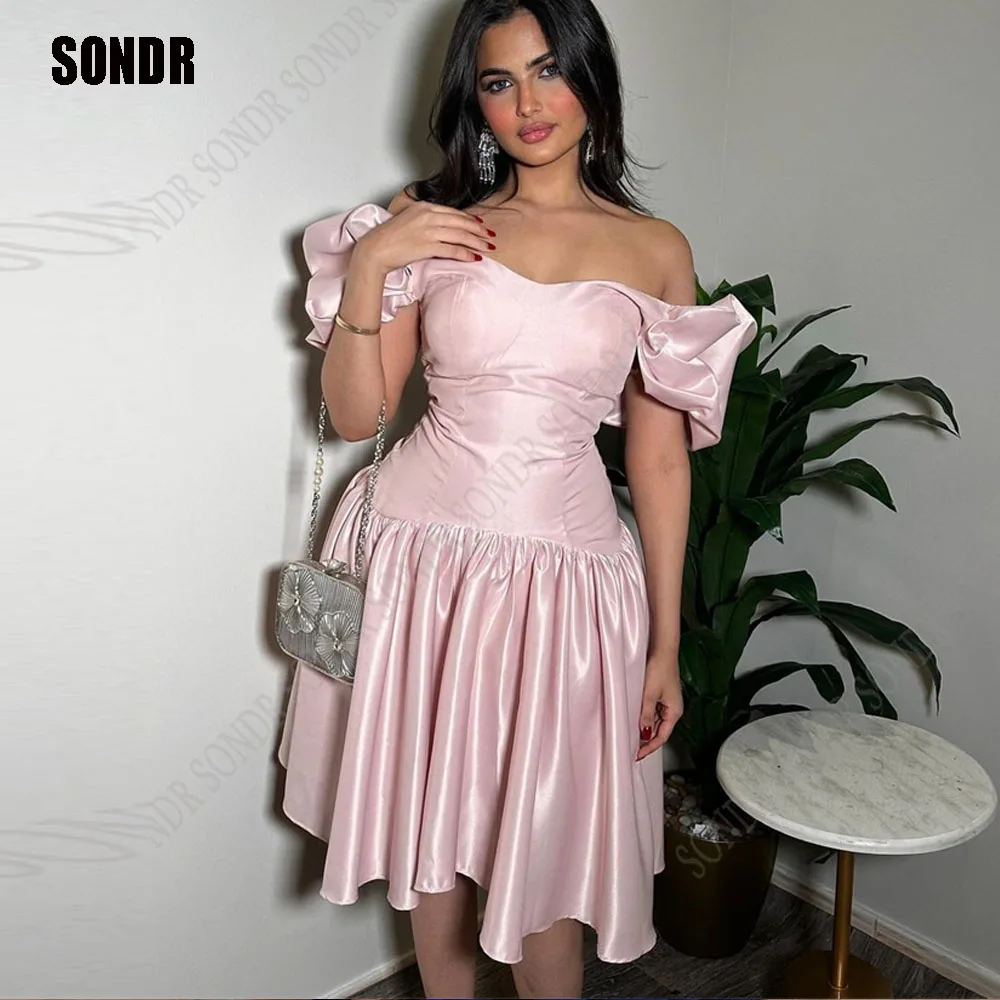 SONDR Light Pink A-line Short Formal Occasion Dresses Pleat Party Dress Mini Cocktail Elegant Evening Gowns فساتين حفلات kaunissina satin evening dresses long formal gowns women elegant engagement party dress a line pleat wine red vestidos de fiesta