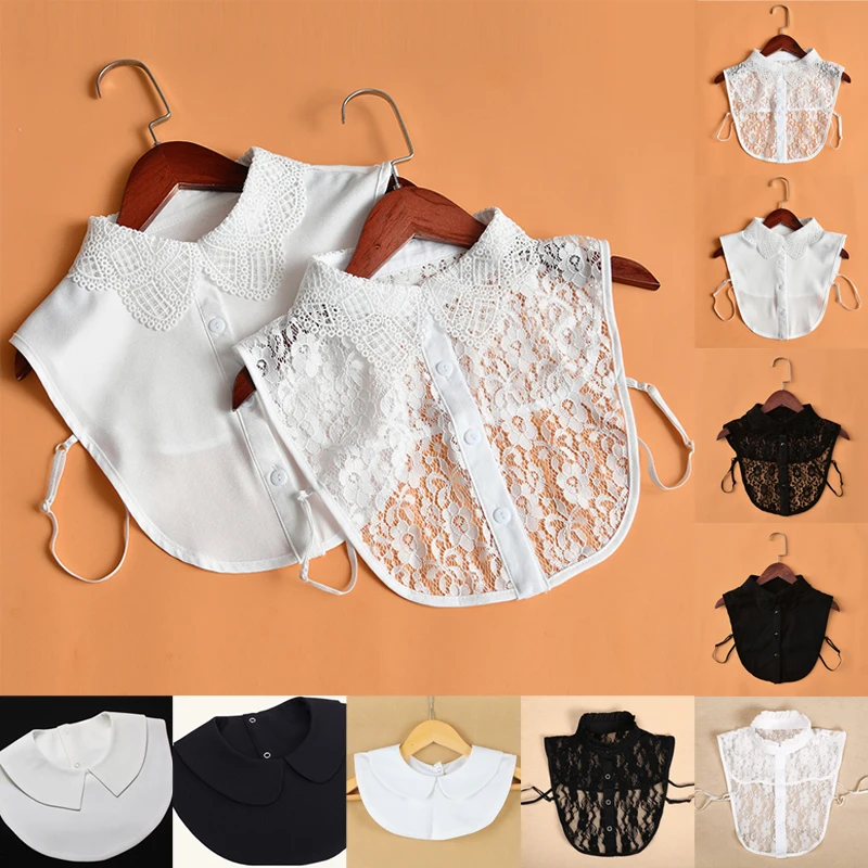 

Detachable Collars Lace Hollow Solid Fake Collar Female Sweet Polo Botton Collared Shirt Ties Clothing Accessories for Women