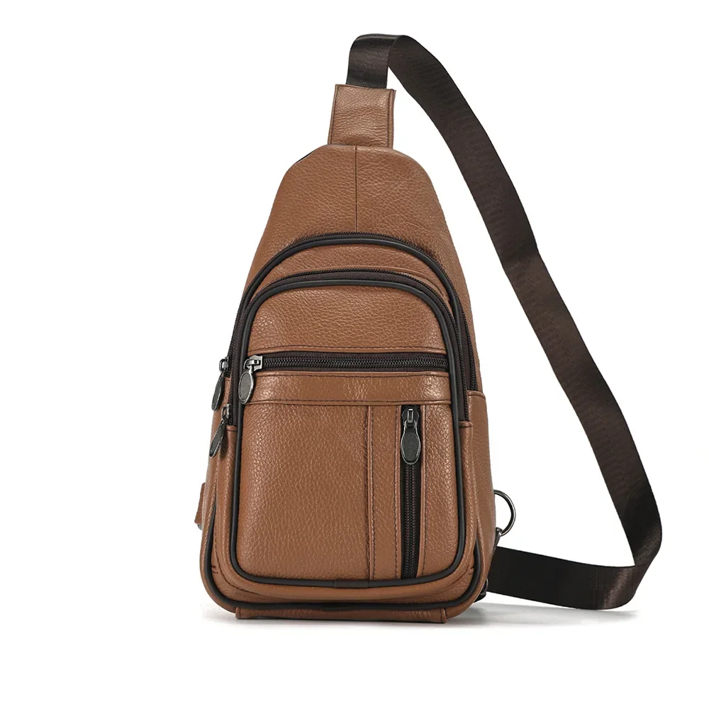 

Vintage Leather Chest Bag for Men with Large Capacity