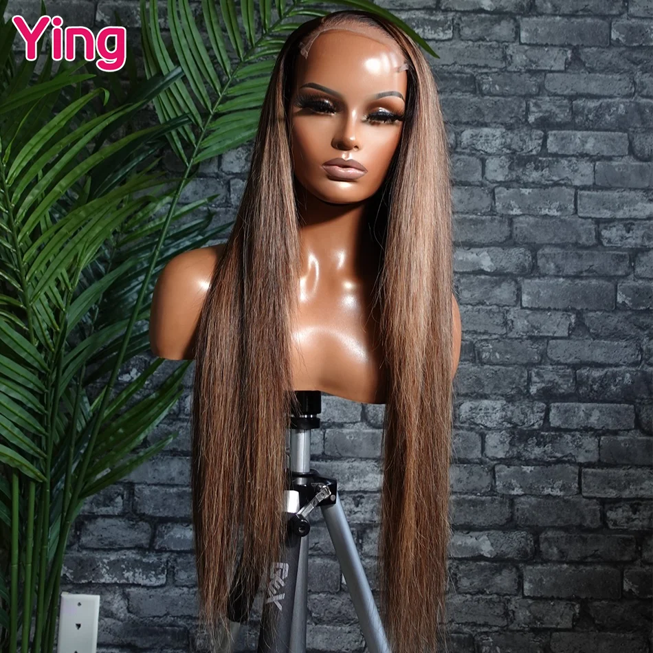 Highlight Brown 200% Bone Straight 13x4 13x6 Lace Frontal Human Hair Wig PrePlucked With Baby Hair Ready Go Wigs For Black Women