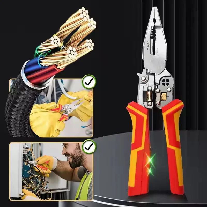 8-in-1 Multi-function Wire Stripper Electricians Voltage Testing Cable Cutting Scissors Crimping Pliers