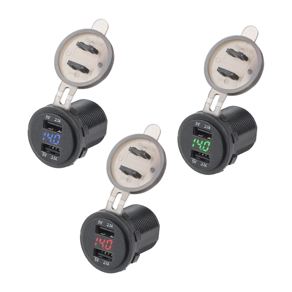 

Car Motorcycle Cigarette Lighter Socket With LED Digital Voltmeter Dual USB Charger 4.2A Power Outlet Adapter for Car Boat