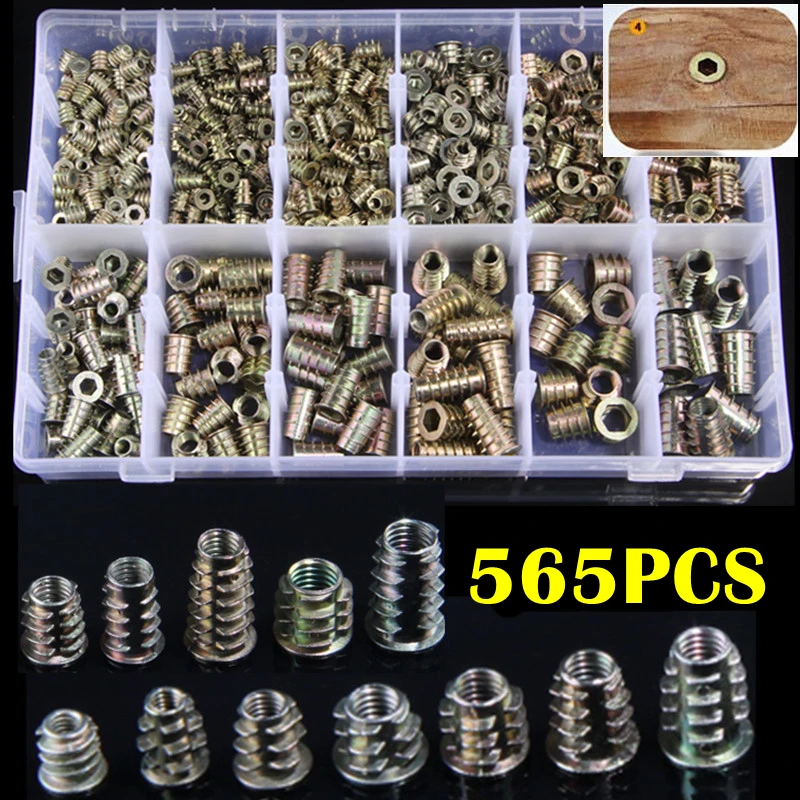 

565 шт. M4/M5/M6/M8 M10 мебельные винты, крепежные болты, резьбовые вставки, гайки, деревянные вставки, набор инструментов в ассортименте,