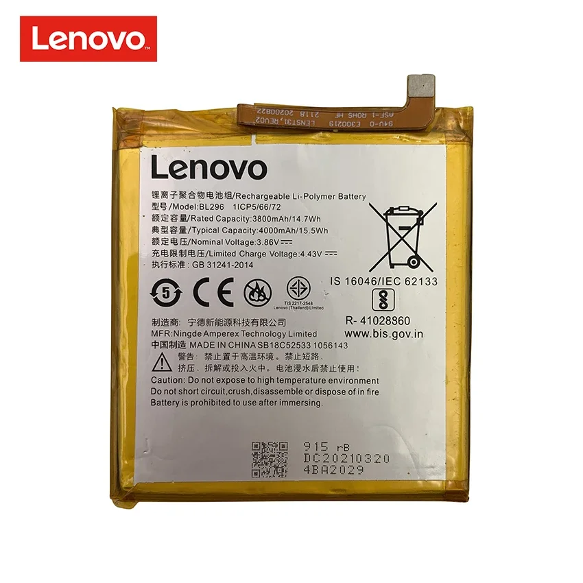 Фото 100% Оригинальный аккумулятор BL296 4000 мАч для Lenovo Z6 L78121 Z6pro / Z6 Pro L78051 BL 296, сменные батареи для телефона, батарея №2