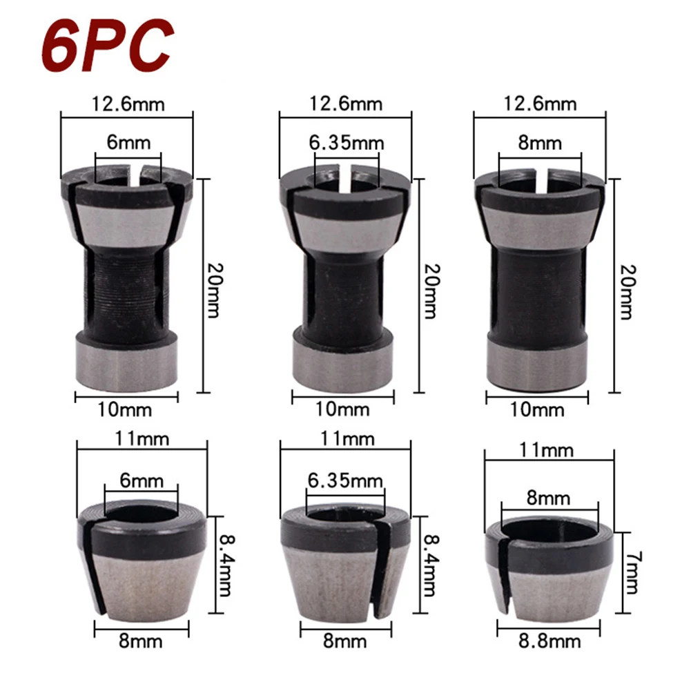 6pcs 6mm 6.35mm 8mm Collet Chuck For Engraving Trimming Machine Electric Router Machinery & Accessories