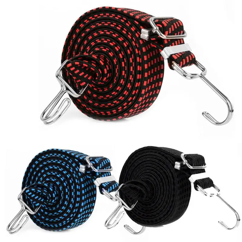 Motorcycle Luggage Strap Motorcycle Bicycle Luggage Fixed Strap Rope Length Adjustable Double-layer Metal Hook Widening Elastic Belt for Bicycle Moto