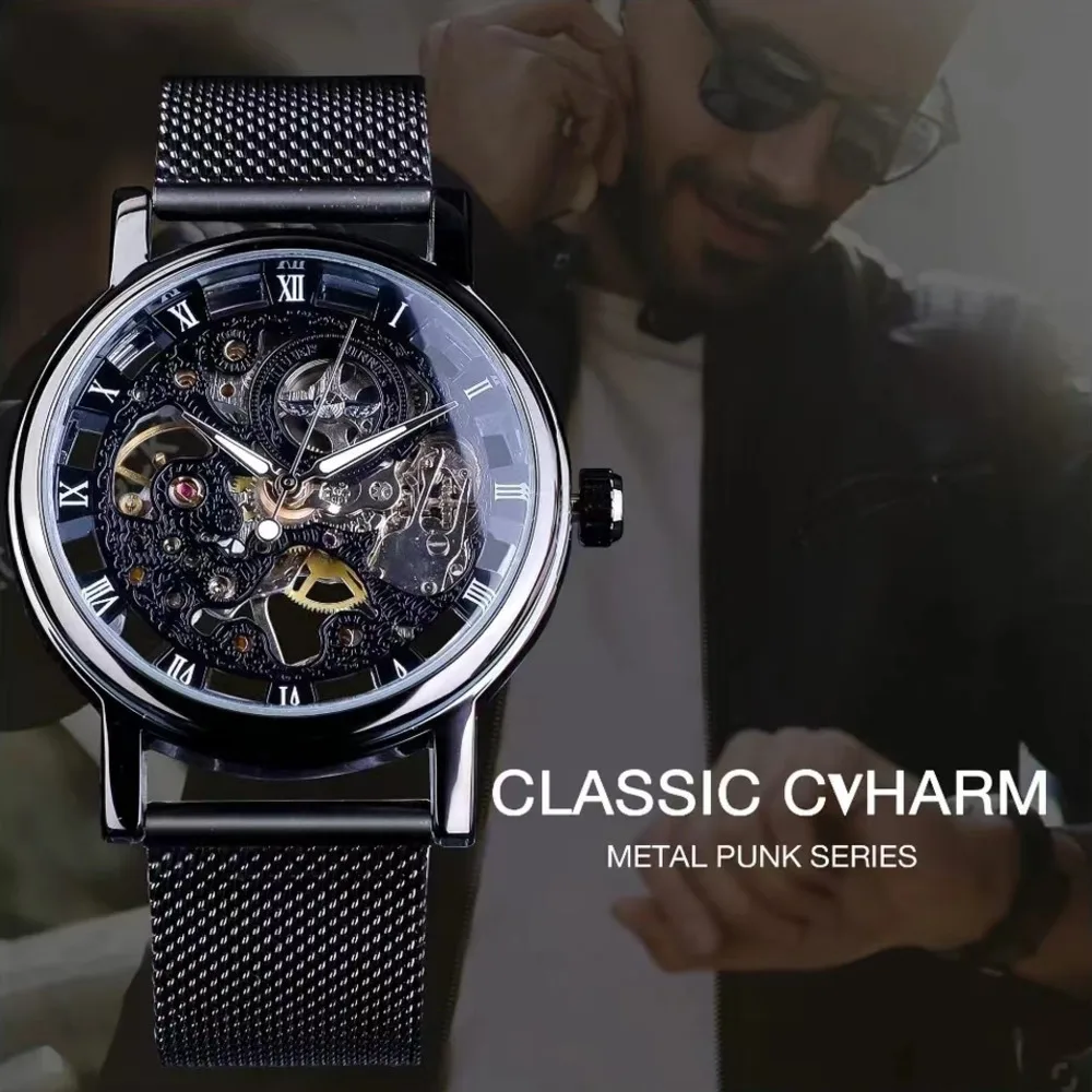 Mechanical Watch For Men Top Brand Luxury Business Casual Hollow Luminous Steel Waterproof Mesh Belt Men Watch Reloj Hombre