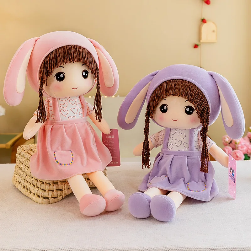 Kawaii Bunny Ears Girls Plush Dolls Cute Stuffed Soft Kids Toys for Girls Girlfriend Birthday Christmas Presents Home Room Decor