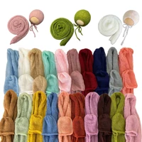 Don&Judy 2PCS/Set Soft Baby Photo Shoot Prop Hand Knit Mohair Wrap With Hat Newborn Bonnet Swaddle Photography Accessories Gift