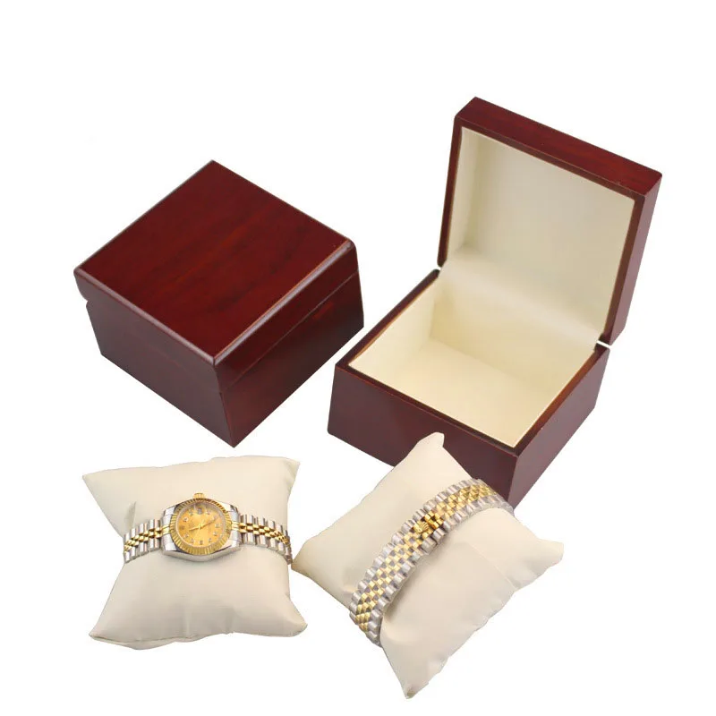 Luxury Wooden Single Watch Cases for Men Women Wood Wrist Watch Bangle Jewelry Storage Gift Box with Pillow