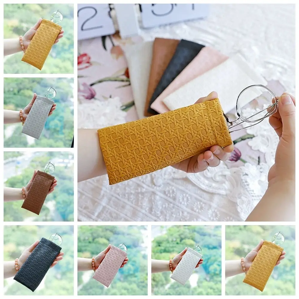 

PU Leather Self-closing Glasses Bag Printing Cartoon Mini Cosmetic Bag Lipstick Storage Bag Weave Sunglasses Bag