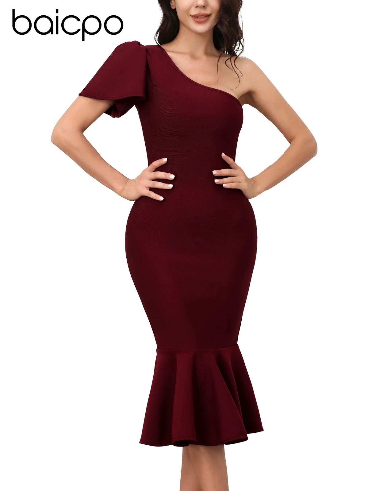 

Baicpo Womens One Shoulder Fishtail Bandage Dress for Women Female Formal Occasion Evening Party Cocktail Wedding Guest Dresses