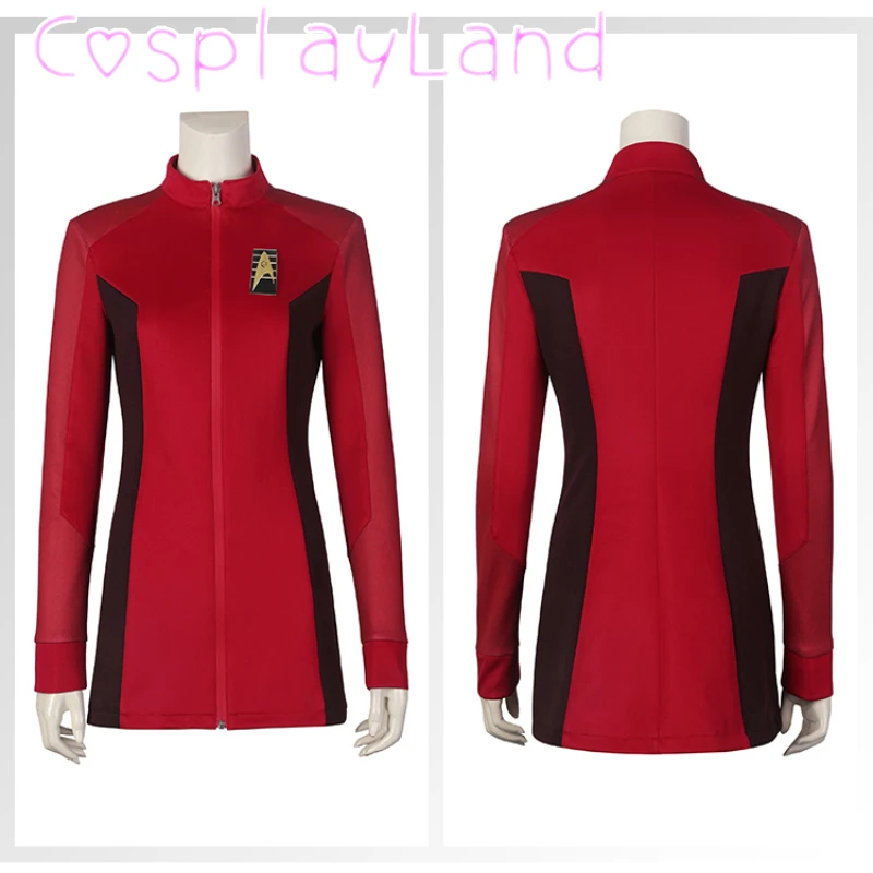 

Carnival Halloween Costumes Strange New Worlds Cadet Cosplay Nyota Uhura Costume Heroine Red Uniform Suit with Badge Top