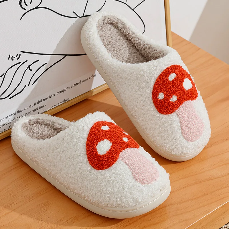 Cute Mushroom Women Fashion Slippers Winter Home Warm Bedroom Non-slip Comfort Exquisite Flat Cotton Shoes Girls Gift Student 4