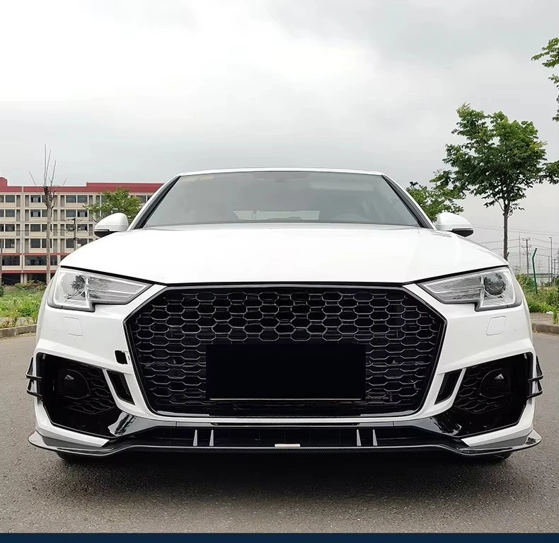 새로운 A4 B9 S4 카본 파이버 패턴 프론트 립 프론트 범퍼 스플리터 A4 ABS 브라이트 블랙 프론트 립 (A4 S4 2017 2018 2019년)