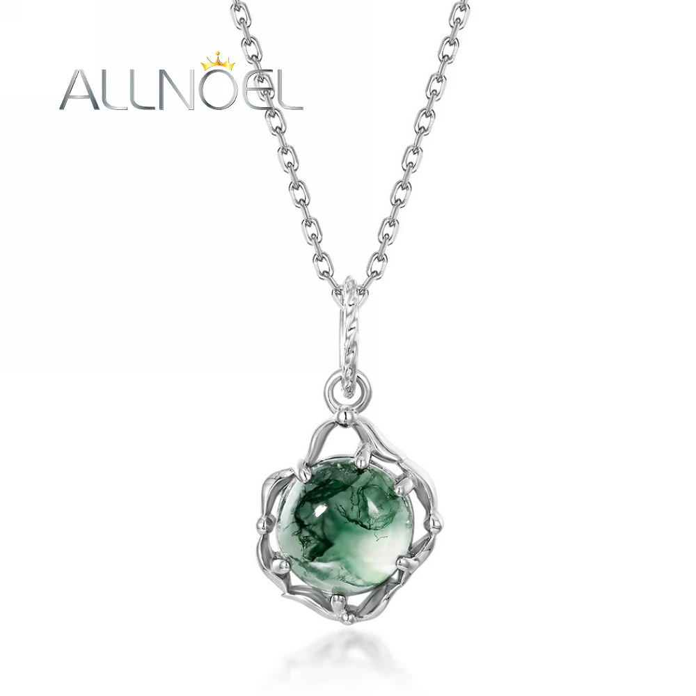 ALLNOEL 여성용 천연  펜던트, 이끼 마노, 독특한 원형 녹색 보석, 체인 없는 선물, 8*8mm