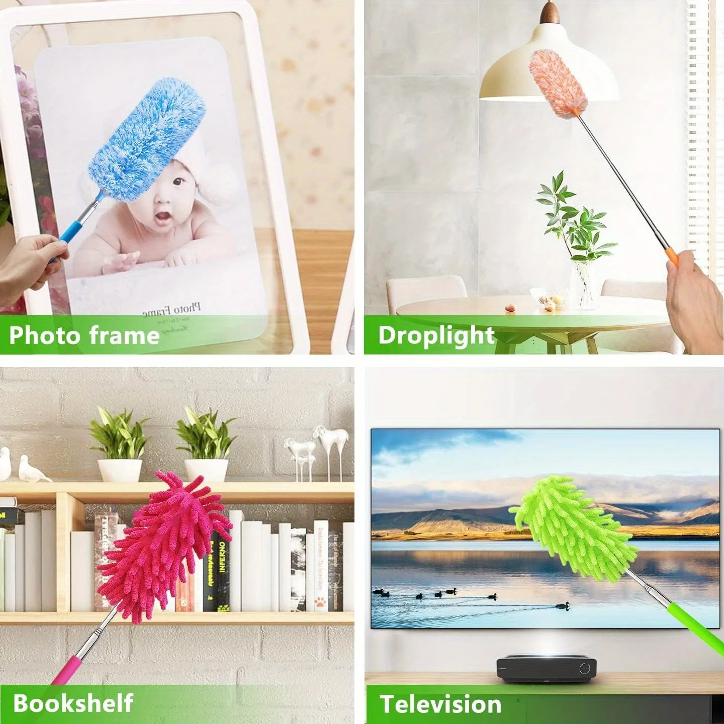 Cleaning Duster Retractable Duster Microfiber Duster Brush Feather Duster Microfiber Dust Brush Telescopic Dust Brush Telescopic Dust Remover Telescopic Duster Brush Extendable and Washable Microfibre Feather Duster Reachable Microfibre Cleaning Tool Small Dusters for Cleaning