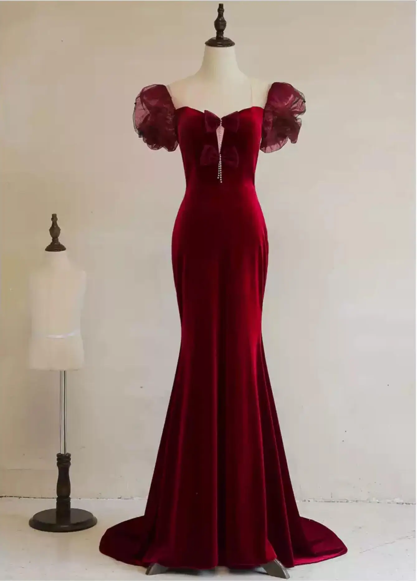 

Red Puff Sleeve Vestidos de Novia 2023 Spring Summer Backless Bowknot Night Long Dress Women Elegant Dresses For Bridesmaid Plus