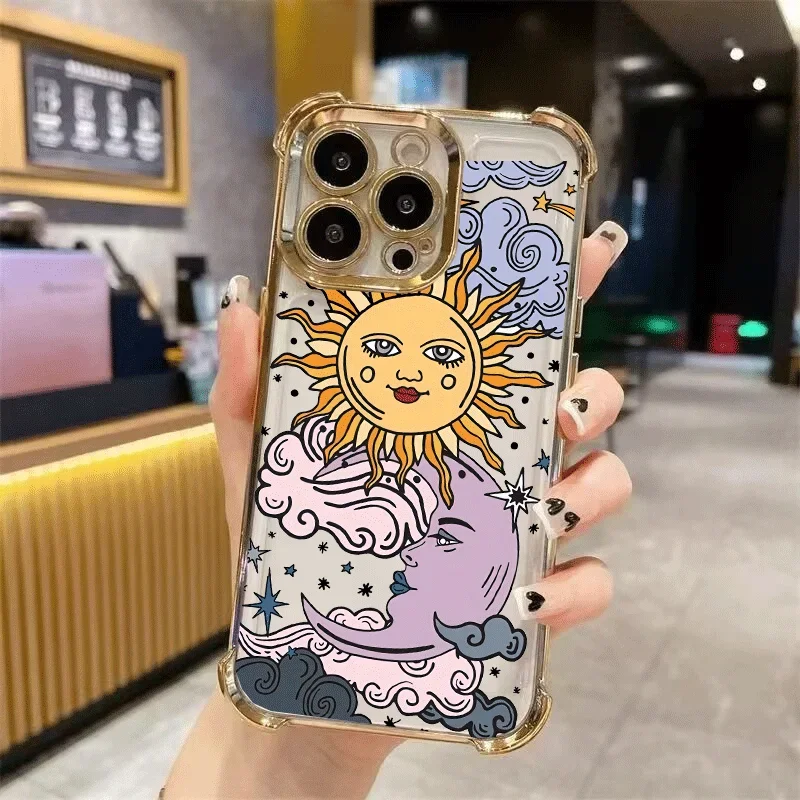 Luxury Solar System Sun Moon Star Plating Soft Phone Case