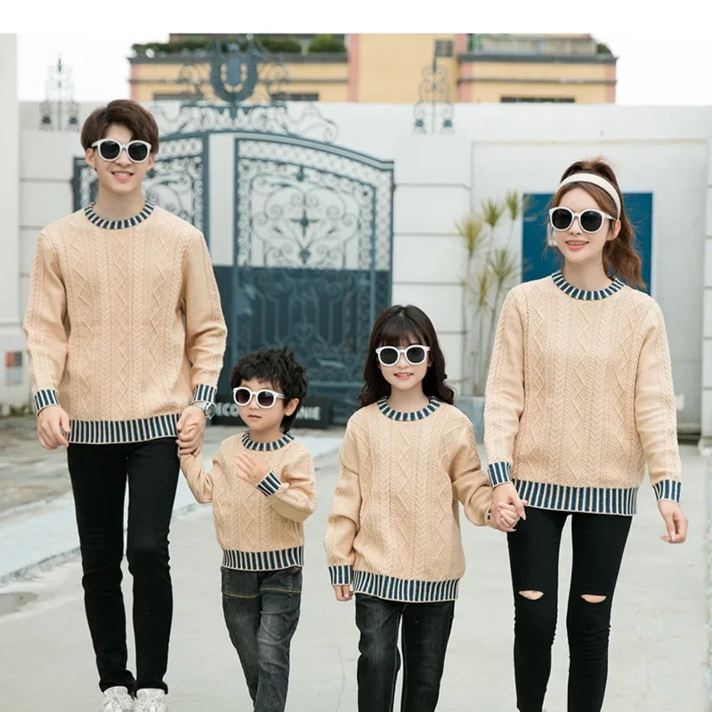 

Family Matching Sweaters Spring Autumn Mother Daughter Dad Son Knitted Sweaters Couple Matching Outfit Men Women Kids Baby Tops