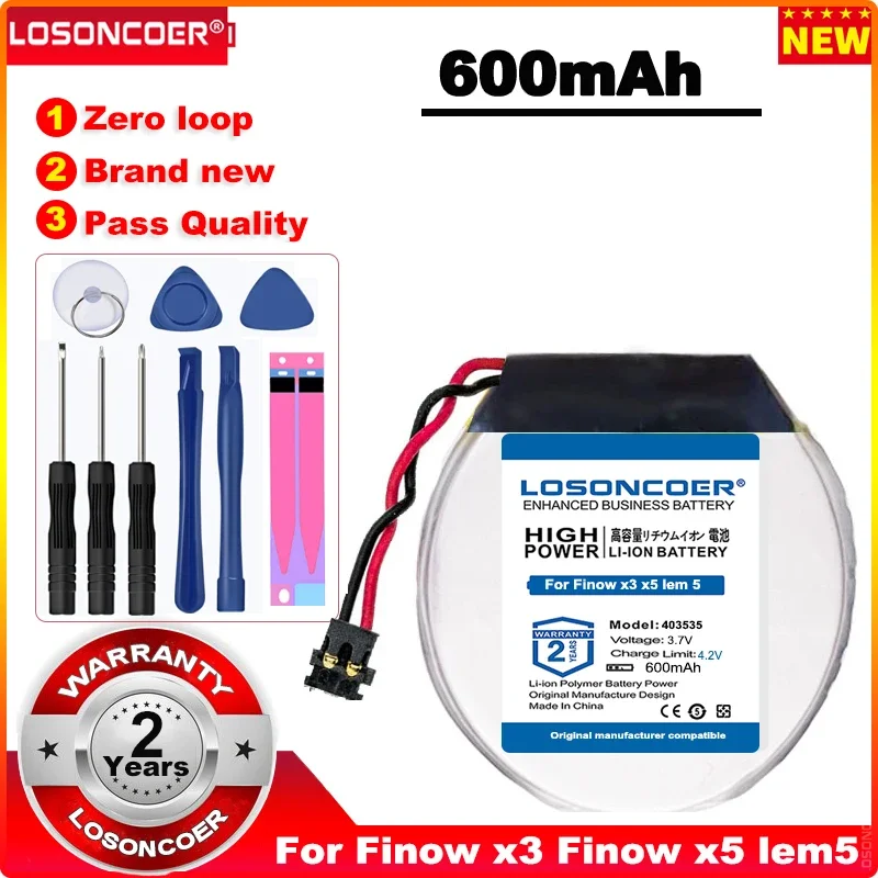 

403535 600mAh Rechargeable li Polymer Round Battery for Smart watch Finow x3 x5 replace lem5 lem 5 GRP443535 Batteries