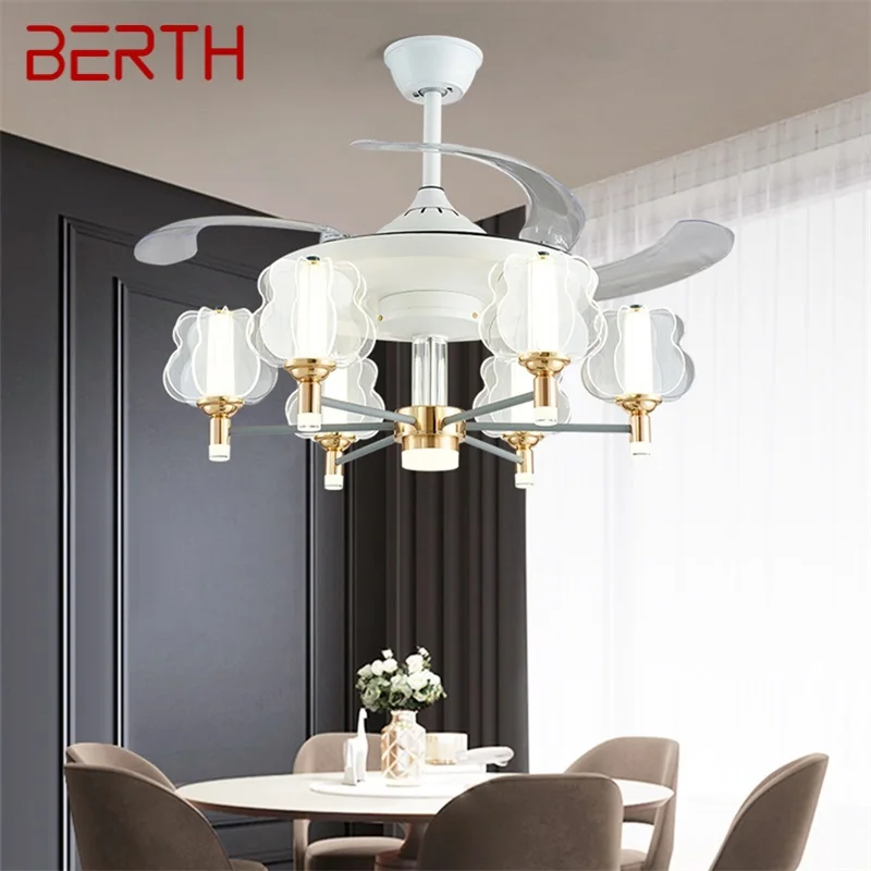 

BERTH LED Ceiling Lamp With Fan White Invisible Fan Blade With Remote Control Fixtures For Living Room Bedroom Restaurant