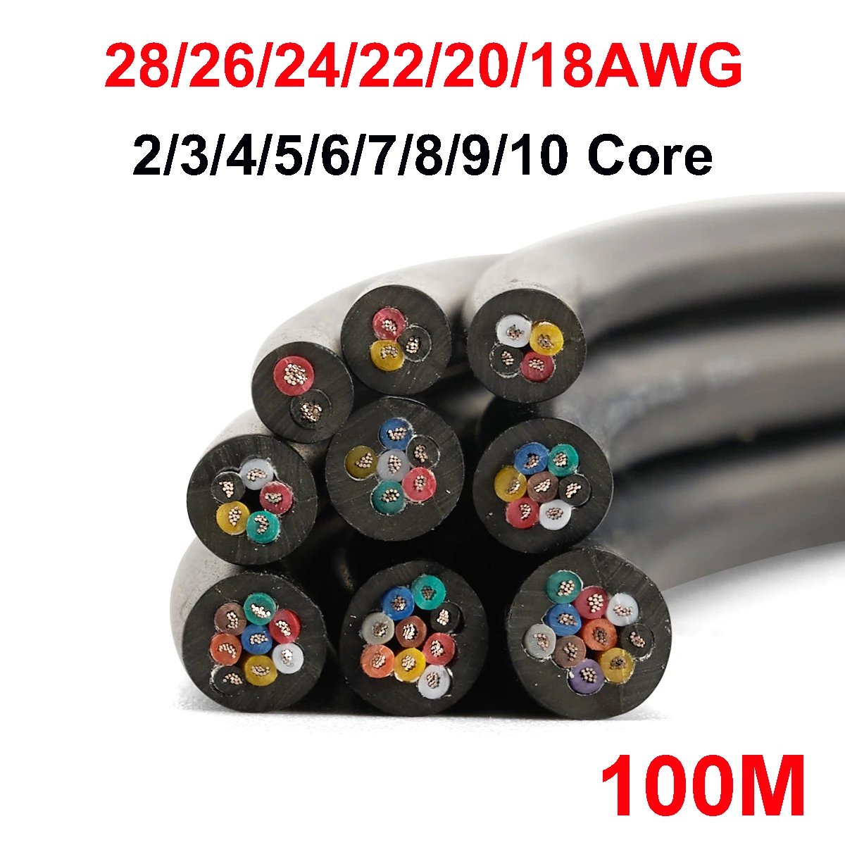 

100M Electronic Audio Wire 2 3 4 5 6 7 8 9 10 Cores LED Strip Extension Cable 12V Car Cable Flexible UL2464 Tinned Copper Wire