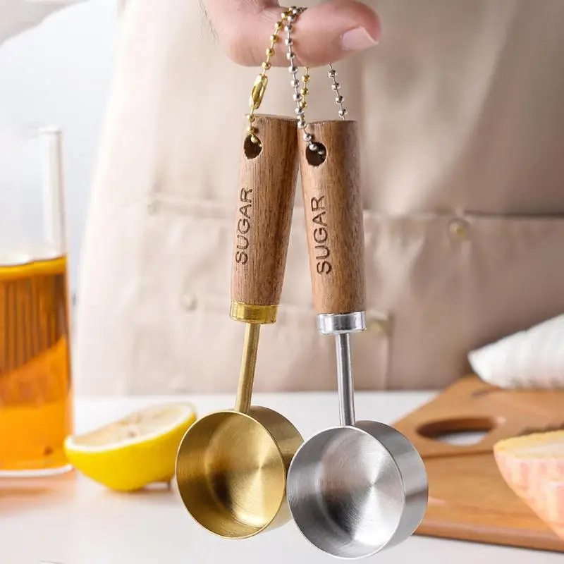 

1 шт., кухонные мерные инструменты и весы, мерные стаканы и ложки из нержавеющей стали с деревянной ручкой
