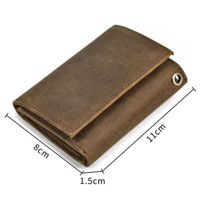 Genuine Leather Men Wallet Anti Theft Hasp With Iron Chain