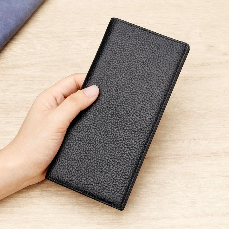 Cartera de cuero genuino para hombre, carteras largas, bolso de