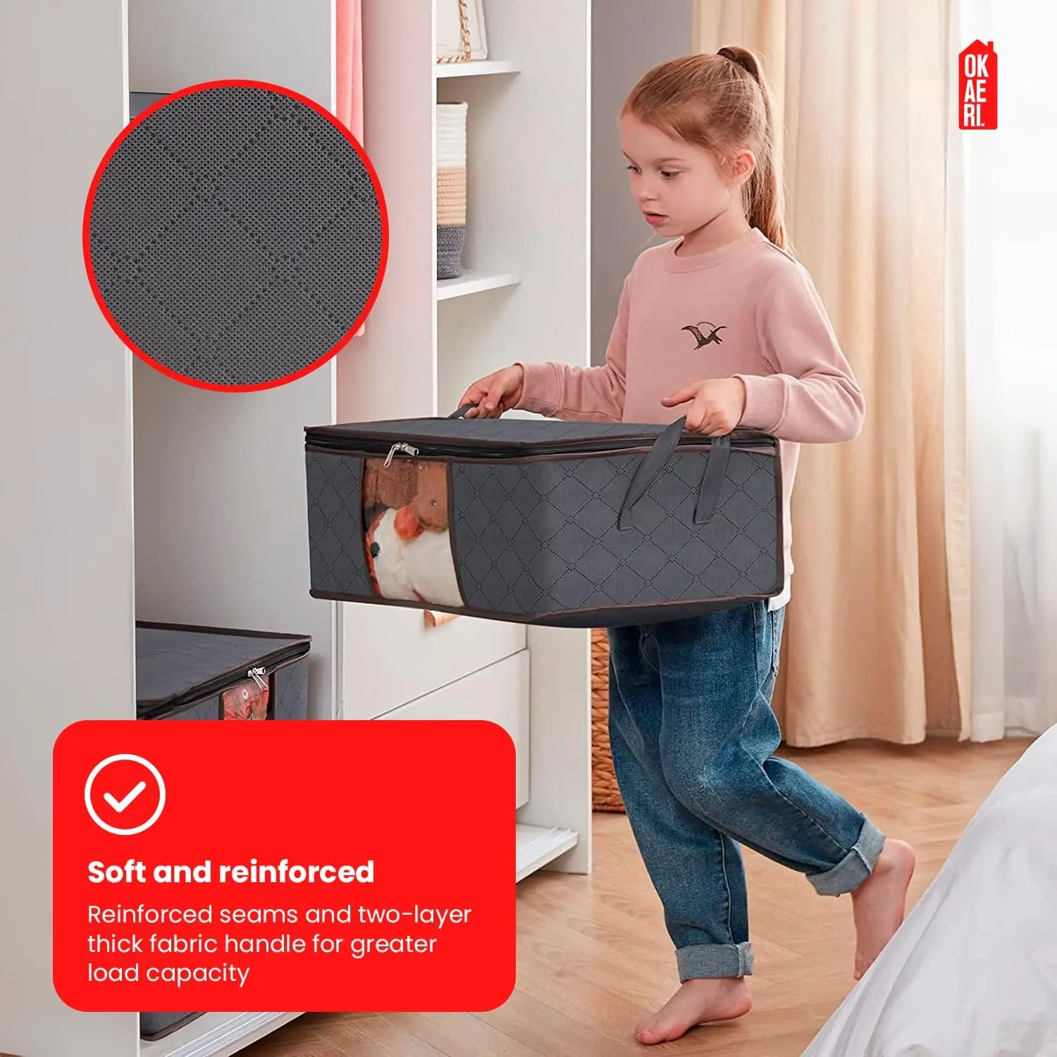 Large Capacity Foldable Storage Bags with Durable Handles,Gray ,Multi-Purpose Organizer for Clothes, Toys, Quilts, and Bedding