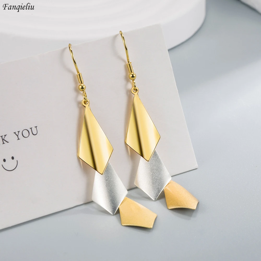 

Fanqieliu Stamp 925 Silver Needle 3 Colors Geometry Drop Earrings For Women Trendy Jewelry Girl Gift New FQL23003