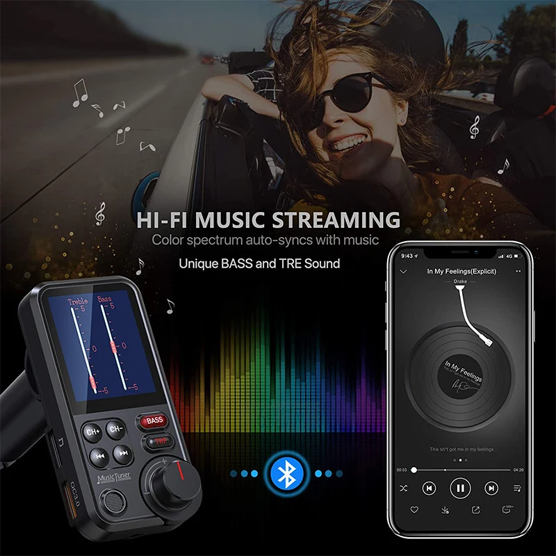 Color big screen car mp3 player U disk music bluetooth car kit FM transmitter EQ mode adjustment USB fast charge