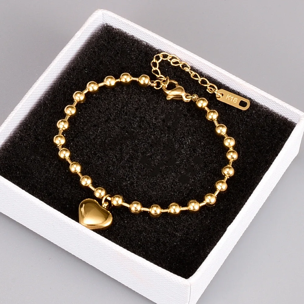 Stainless Steel Bracelets Fashion Heart Pendant Charming Beads Chain for Women Jewelry