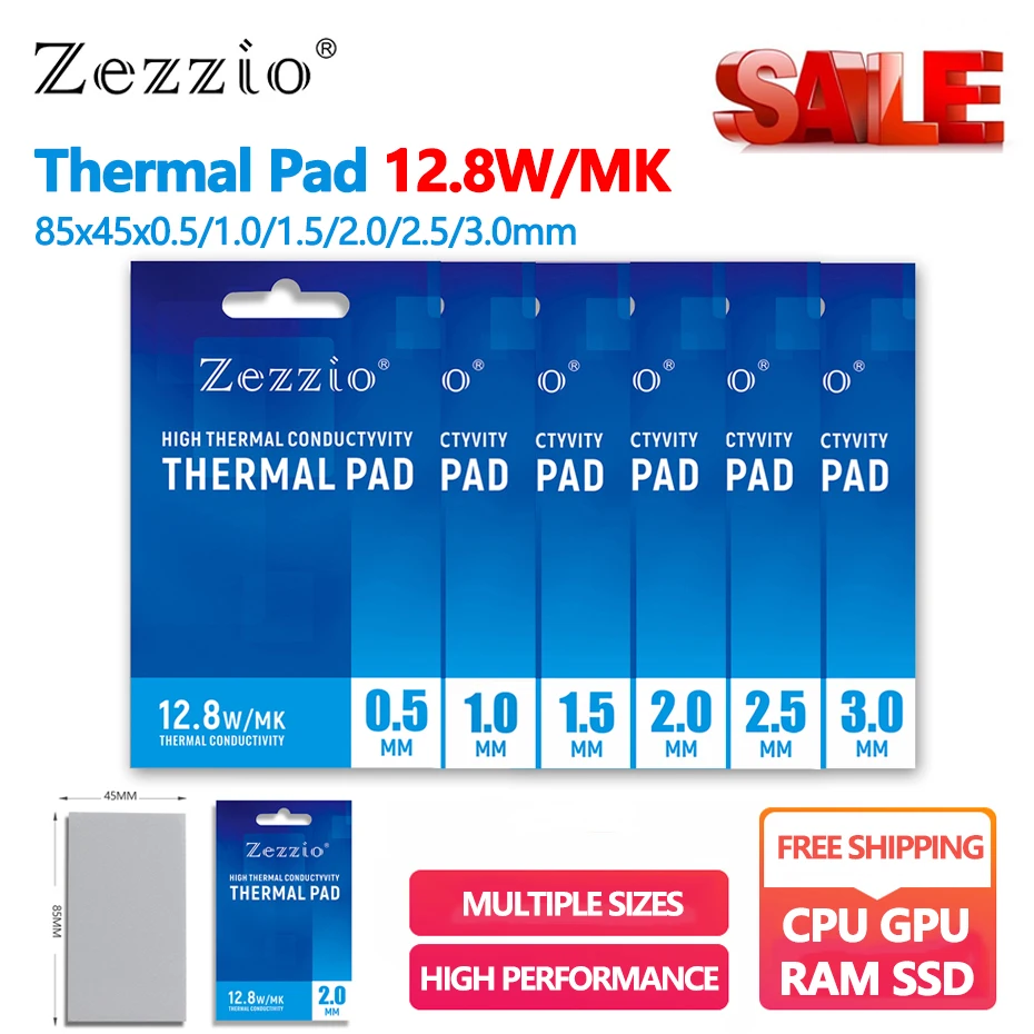 Zezzio Thermal Conductive Silicone Pad Conductivity 12.8w/mk Multisize