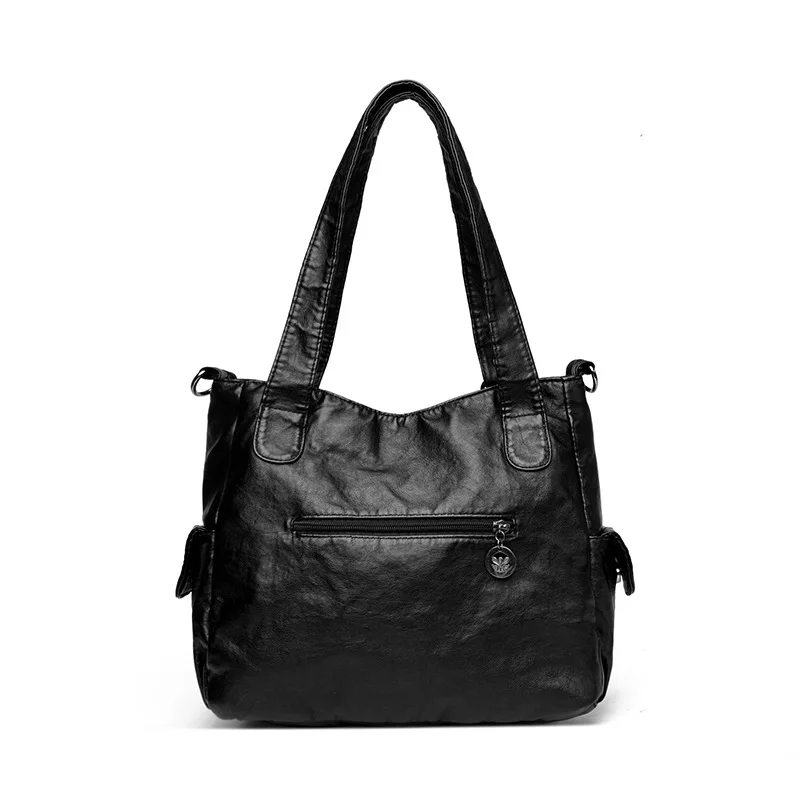 Large Capacity Washed Leather Single Shoulder Tote Bag for Women Fashionable Versatile Commuter Bag Soft PU Material - 3