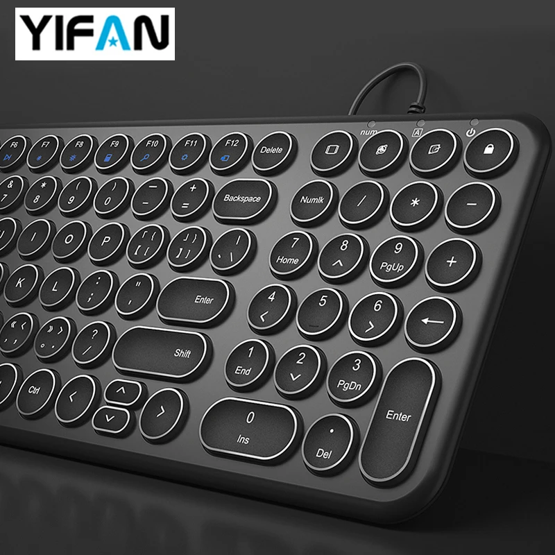 Completo das Teclas do Teclado 96 do Fio de B.o.w Redondo-keycap Projeta a Digitação Silenciosa e Macia do Teclado de Usb para o Desktop Portátil Tamanho