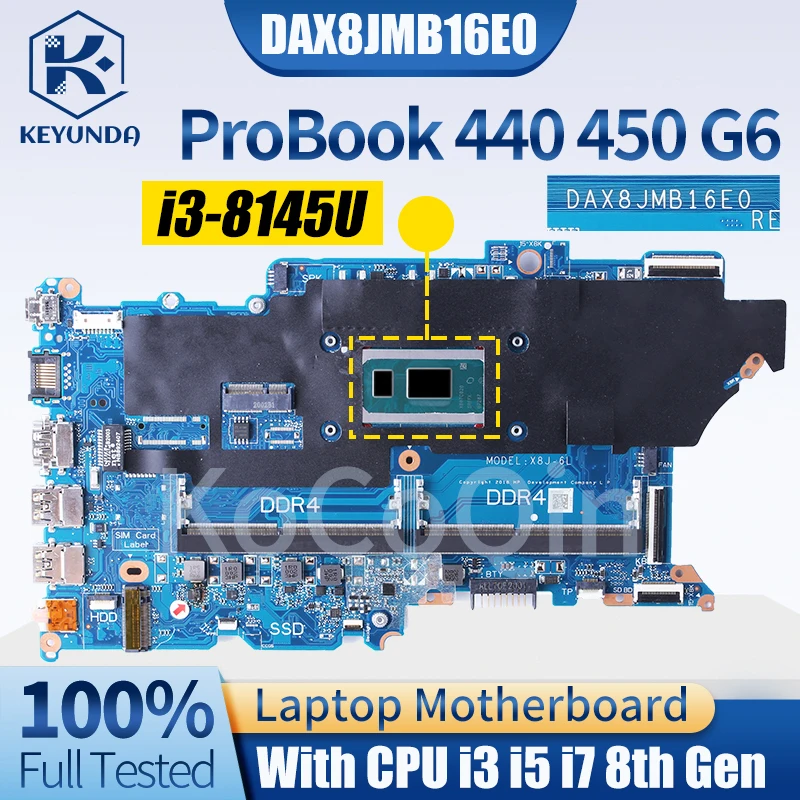 Placa-mãe Portátil para hp Probook ° Laptop Mainboard Dax8jmb16e0 L44883 L44884601 L44885-601 L44881-601 i3 i5 i7 440 450 g6