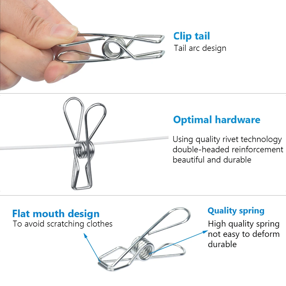 Description Picture 3 of item10/20/40Pcs Stainless Steel Clips Clothes Pegs Household Clothespin Clips Washing Hang Pins Metal Wire Clamp Home Storage Tool