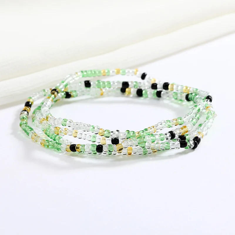 Women New Simple Fashion Hand Beaded Chain Glass Beaded Body Chain All-match Color Elastic Waist Chain BD7052 - Image 4